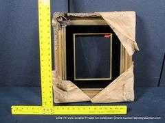 GOLD PAINTED, W/ BLACK VELVET INLAY, CARVED WOODEN FRAME 16 X 18