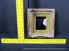 GOLD PAINTED, W/ OLIVE GREEN VELVET INLAY, CARVED ORNATE WOODEN FRAME 10 X 11