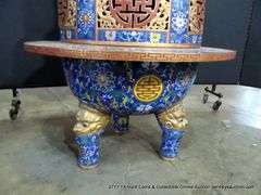 GIANT CLOISONNE CENSER, 3 PCS, 50"T X 29.5"W