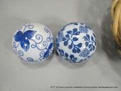1-BASKET, 2 BLUE & WHITE BALLS (3 1/4"), 3 X MONEY