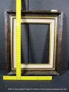 DARK BROWN & GOLD PAINTED, W/ LINEN INLAY, RUSTIC WOODEN FRAME 27 X 31