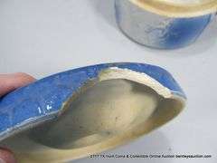 LOT: ANTIQUE BLUE & WHITE CERAMIC BUTTER CROCK (7" X 4 1/2")