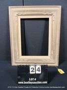 GOLD & BEIGE PAINTED, W/ IVORY LINEN INLAY, CARVED WOODEN FRAME 20 X 24