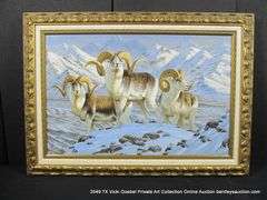 FRAMED PAINTING BY CYNTHIE FISHER - WILDLIFE - BIGHORN SHEEP IN SNOW, 29" X 40" OVERALL