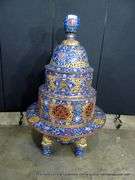 GIANT CLOISONNE CENSER, 3 PCS, 50"T X 29.5"W