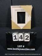 BEIGE & WHITE PAINTED, W/ LINEN INLAY, CARVED WOODEN FRAME 11 X 13