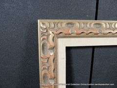 SILVER PAINTED W/ RED ACCENTS, & W/ LINEN INLAY CARVED ORNATE WOODEN FRAME 23 X 29