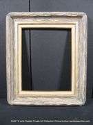 WHITE-WASHED & GOLD PAINTED, W/ LINEN INLAY, CARVED WOODEN FRAME 25 X 29