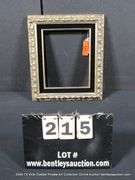 SILVER PAINTED, W/ BLACK VELVET INLAY, CARVED WOODEN FRAME 13 X 15