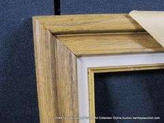 STAINED WALNUT, W/ GRAY VELVET INLAY, CARVED WOODEN FRAME 14 X 16