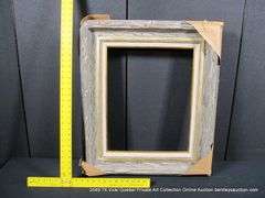 BLACK & WHITE-WASHED DRIFTWOOD, W/ GOLD PAINTED &, W/ LINEN INLAY, WOODEN FRAME 25 X 29