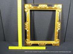 BLACK & GOLD PAINTED, CARVED ORNATE WOODEN FRAME 22 X 26