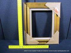 GOLD PAINTED, W/ LINEN INLAY, CARVED WOODEN FRAME 20 X 24