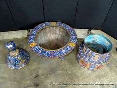 GIANT CLOISONNE CENSER, 3 PCS, 50"T X 29.5"W