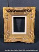 GOLD PAINTED, W/ LINEN INLAY, CARVED WOODEN FRAME 15 X 17