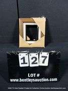 STAINED WALNUT, W/ LINEN & BLACK PAINTED INLAY, WOODEN FRAME 8 X 9