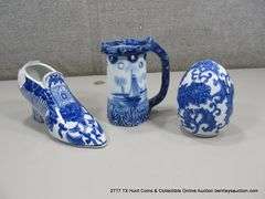 LOT: ORIENTAL BLUE & WHITE SHOE, ORIENTAL EGG & GERMAN BEER STEIN