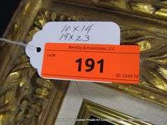 GOLD PAINTED, W/ LINEN INLAY, FLORAL CARVED ORNATE WOODEN FRAME 19 X 23