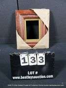 RED-STAINED, W/ GOLD PAINTED INLAY, CARVED WOODEN FRAME 12 X 14