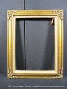 GOLD PAINTED, W/ LINEN INLAY, CARVED ORNATE WOODEN FRAME 25 X 31