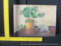 UNKNOWN: ELEPHANT FIGURINE & PLANT STILL LIFE