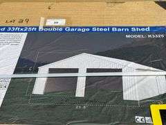 2025 KJ DOUBLE GARAGE STEEL BARN SHED MODEL: K3325, 33' X 25', 2 CRATES