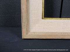 LIGHT DRIFTWOOD STYLE, W/ THICK LINEN & GOLD PAINTED INLAY, CARVED WOODEN FRAME 24 X 32