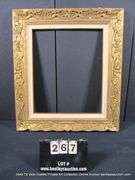 BRONZE PAINTED, W/ LINEN INLAY, CARVED ORNATE WOODEN FRAME 30 X 34