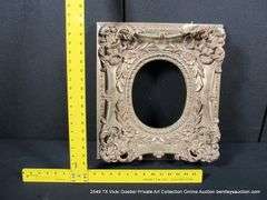 SILVER PAINTED, CARVED ORNATE WOODEN FRAME 17 X 19