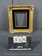 GOLD PAINTED, W/ BLACK VELVET INLAY, CARVED ORNATE WOODEN FRAME 16 X 18