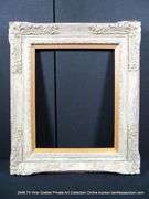 WHITE-WASHED, W/ UNPAINTED WOOD INLAY, CARVED ORNATE FRAME 25 X 29