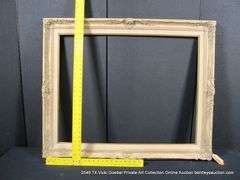 GRAY/BEIGE-WASHED, W/ GOLD ACCENTS, & W/ LINEN INLAY, CARVED ORNATE WOODEN FRAME 30 X 40