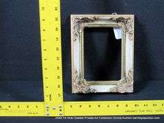 GOLD & WHITE PAINTED W/ RED ACCENTS, CARVED ORNATE WOODEN FRAME 8 X 10