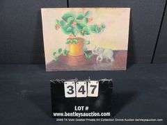 UNKNOWN: ELEPHANT FIGURINE & PLANT STILL LIFE