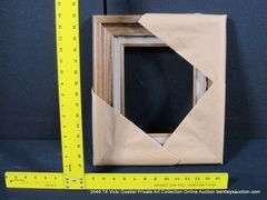 STAINED WALNUT, W/ GRAY VELVET INLAY, CARVED WOODEN FRAME 14 X 16