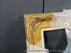 GOLD PAINTED, W/ LINEN INLAY, CARVED ORNATE WOODEN FRAME 21 X 24