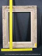 GRAY/BEIGE PAINTED & GOLD ACCENTS, W/ LINEN INLAY, CARVED ORNATE WOODEN FRAME 26 X 32