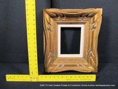 GOLD PAINTED, W/ LINEN INLAY, CARVED WOODEN FRAME 15 X 17