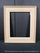BEIGE-WASHED & GREEN STRIP, W/ LINEN INLAY, CARVED WOODEN FRAME 23 X 27