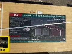 2025 KJ DOUBLE GARAGE STEEL BARN MODEL: K3325G, 33' X 25', 2 CRATES