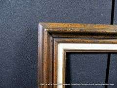 STAINED WALNUT, W/ LINEN INLAY, CARVED WOODEN FRAME 25 X 29