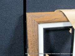 STAINED WALNUT, W/ LINEN & BLACK PAINTED INLAY, WOODEN FRAME 8 X 9