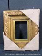 GOLD PAINTED, FLORAL & "X" CARVED WOODEN FRAME 12 X 14