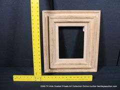 WHITE & GOLD-WASHED, W/ LINEN INLAY, CARVED WOODEN FRAME 17 X 19