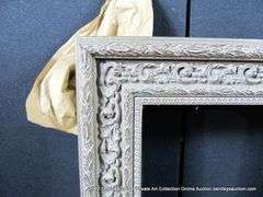 SILVER PAINTED, CARVED ORNATE WOODEN FRAME 23 X 27