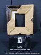 DARK-STAINED & GOLD PAINTED, W/ LINEN INLAY, DRIFTWOOD STYLE CARVED WOODEN FRAME 19 X 21