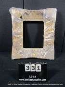 GOLD PAINTED, W/ LINEN INLAY, CARVED ORNATE WOODEN FRAME 21 X 24