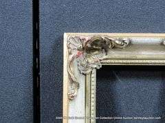 GOLD & WHITE PAINTED W/ RED ACCENTS CARVED ORNATE WOODEN FRAME 8 X 19