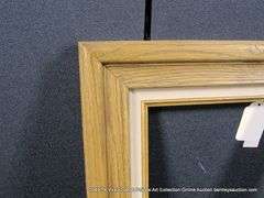 OAK STAINED, W/ GRAY/CREAM VELVET & PAINTED GOLD INLAY, CARVED WOODEN FRAME 14 X 16