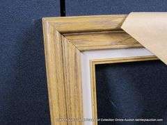 STAINED WALNUT, W/ GRAY VELVET INLAY, CARVED WOODEN FRAME 14 X 16